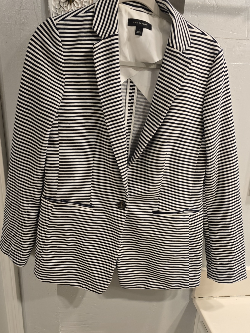 Ann Taylor Black and White Striped Blazer